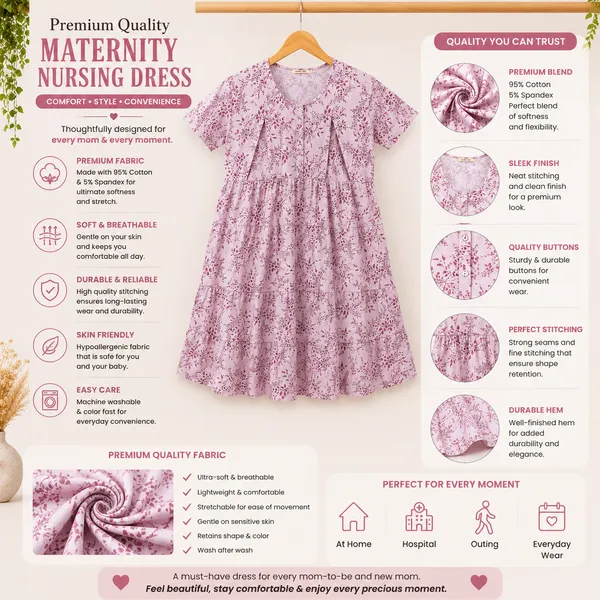 Women's_Maternity_Feeding_Night_Gown_|_Soft_&_Breathable_Cotton_Printed_Nursing_Dress_with_Hidden_Feeding_Zip_|_Half_Sleeve_Lounge_Wear_|_Pink