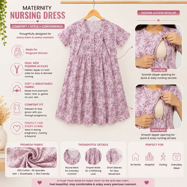 Women's_Maternity_Feeding_Night_Gown_|_Soft_&_Breathable_Cotton_Printed_Nursing_Dress_with_Hidden_Feeding_Zip_|_Half_Sleeve_Lounge_Wear_|_Pink