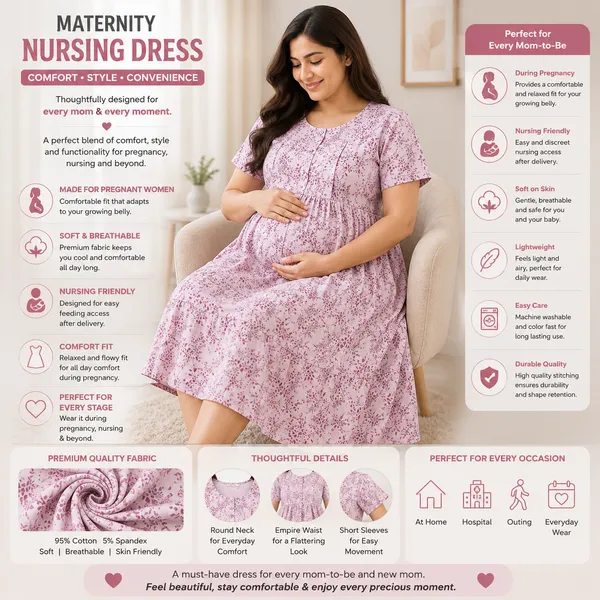 Women's_Maternity_Feeding_Night_Gown_|_Soft_&_Breathable_Cotton_Printed_Nursing_Dress_with_Hidden_Feeding_Zip_|_Half_Sleeve_Lounge_Wear_|_Pink