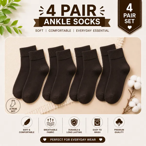 Kids_Brown_Cotton_Ankle_Length_Socks_(Pack_of_4)_|_Soft_&_Stretchable_Daily_Wear