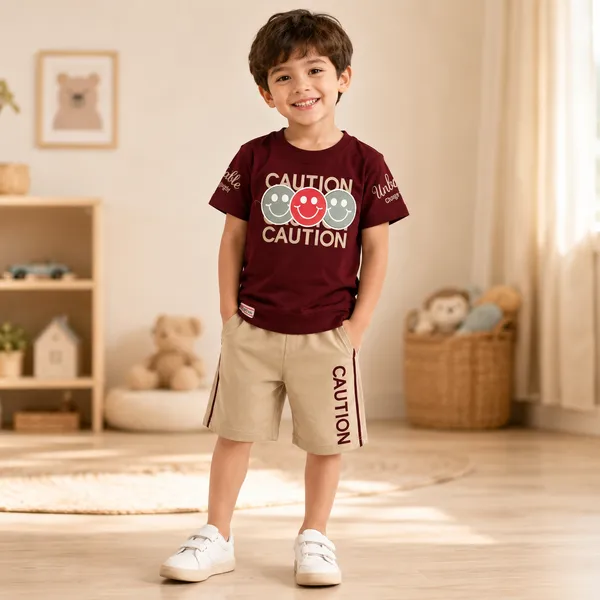 Tuffy_Boys_Cotton_Co-ord_Set_Caution_Smiley_Printed_T-Shirt_&_Shorts_Outfit
