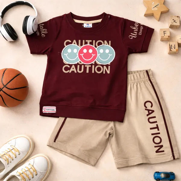 Tuffy_Boys_Cotton_Co-ord_Set_Caution_Smiley_Printed_T-Shirt_&_Shorts_Outfit