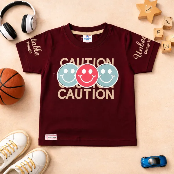 Tuffy_Boys_Cotton_Co-ord_Set_Caution_Smiley_Printed_T-Shirt_&_Shorts_Outfit