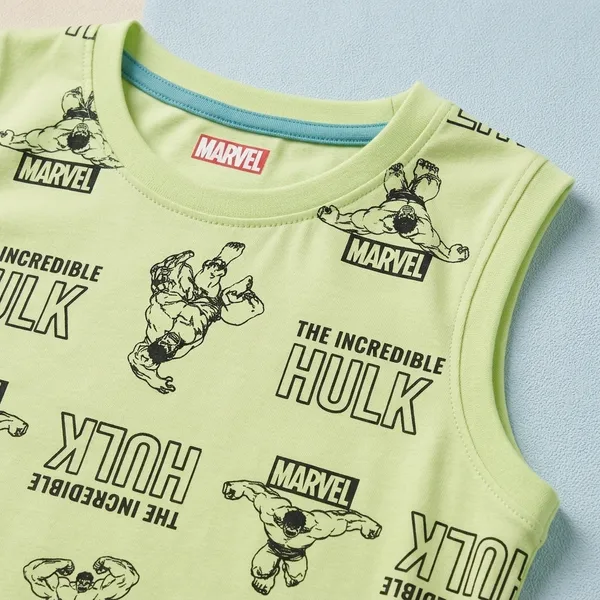 Cucumber_Boys_Marvel_Hulk_Printed_Sleeveless_T-Shirt_with_Shorts_Co-ord_Set_Lime_Green_&_Sky_Blue_|_Cotton_Blend_|_Summer_Wear
