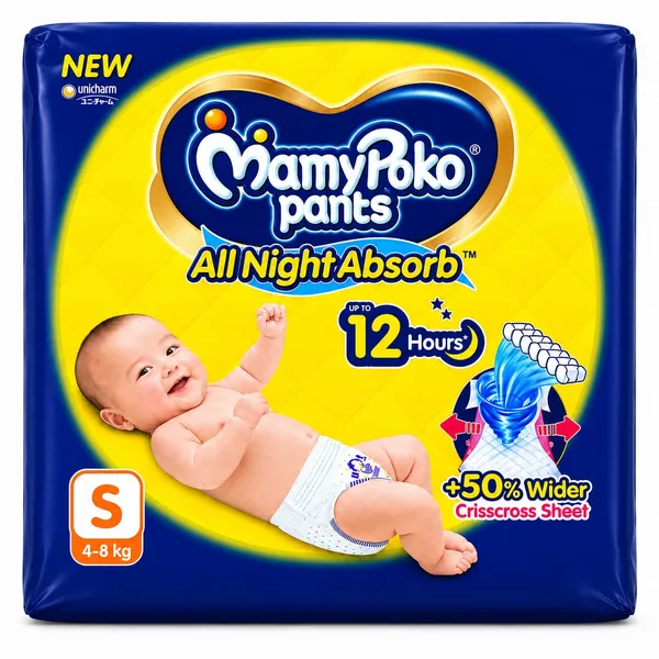 MamyPoko_Pants_All_Night_Absorb_Baby_Diapers,_Small_(S),_4-8_kg_|_Up_to_12_Hours_Dryness_Protection