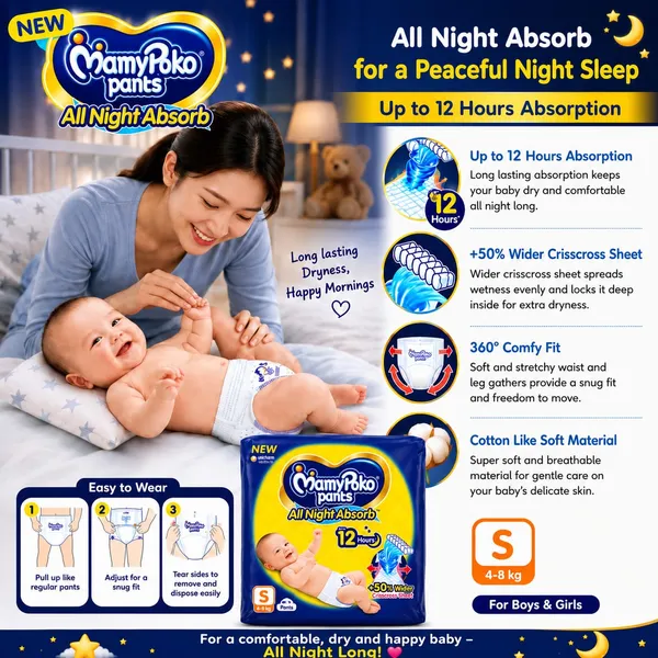MamyPoko_Pants_All_Night_Absorb_Baby_Diapers,_Small_(S),_4-8_kg_|_Up_to_12_Hours_Dryness_Protection