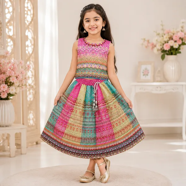 Girls_Printed_Sleeveless_Crop_Top_with_Flared_Lehenga_Skirt_Set_|_Ethnic_Festive_Wear_|_Pink_&_Teal_Traditional_Outfit