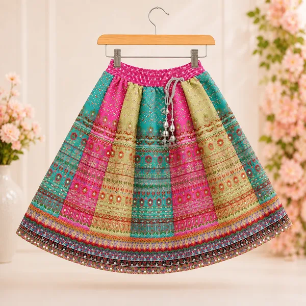 Girls_Printed_Sleeveless_Crop_Top_with_Flared_Lehenga_Skirt_Set_|_Ethnic_Festive_Wear_|_Pink_&_Teal_Traditional_Outfit