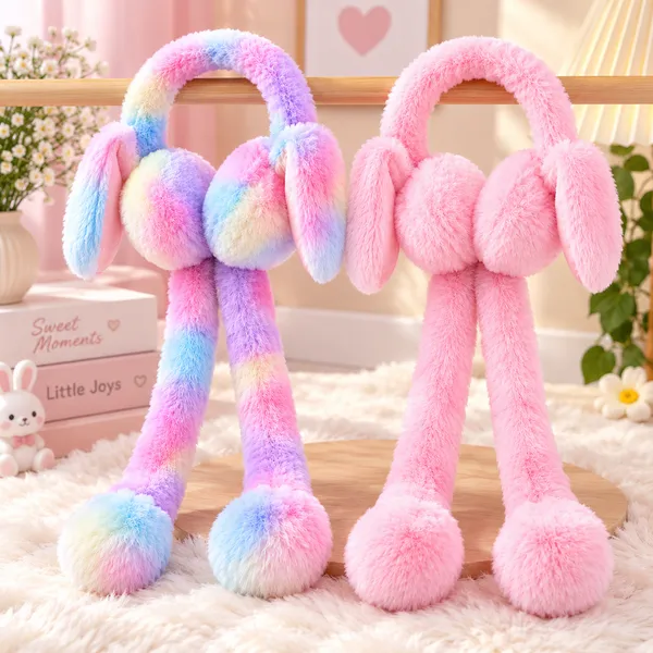Cute_Moving_Bunny_Ears_Plush_Winter_Earmuffs_for_Kids_Soft_Rainbow_Fur_with_Squeeze_Tails
