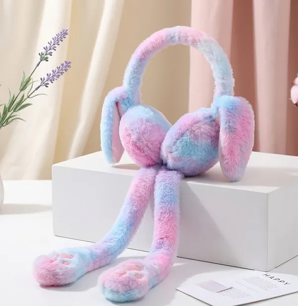 Cute_Moving_Bunny_Ears_Plush_Winter_Earmuffs_for_Kids_Soft_Rainbow_Fur_with_Squeeze_Tails