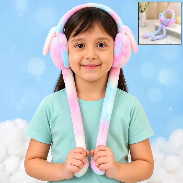 Cute_Moving_Bunny_Ears_Plush_Winter_Earmuffs_for_Kids_Soft_Rainbow_Fur_with_Squeeze_Tails