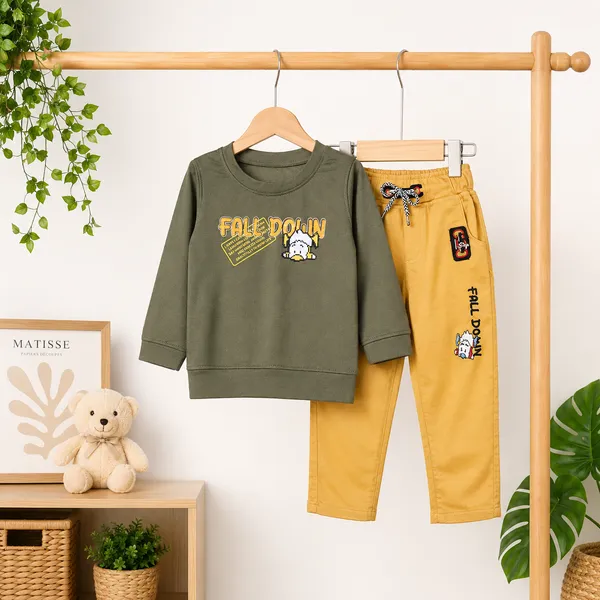 GUFFKID_"FALL_DOWN"_GRAPHIC_SWEATSHIRT_&_TWILL_TROUSER_SET