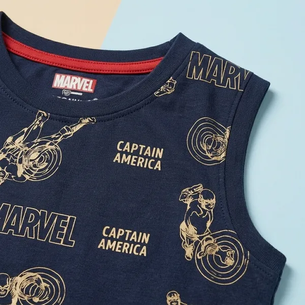 Cucumber_Boys_Marvel_Captain_America_Printed_Sleeveless_T-Shirt_with_Shorts_Co-ord_Set_Navy_Blue_&_Coral_|_Cotton_Blend_|_Summer_Wear