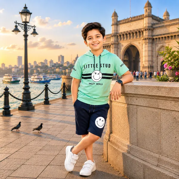 LUCKY_BOY_TRENDY_HOODED_KIDS_T-SHIRT_&_SHORTS_SET
