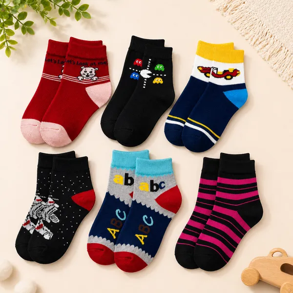 Kids_Assorted_Ankle_Socks_Pack_of_6_|_Soft_&_Breathable_Cotton_Blend_|_Everyday_Casual_Socks_|_Random_Design_(6_Pairs)