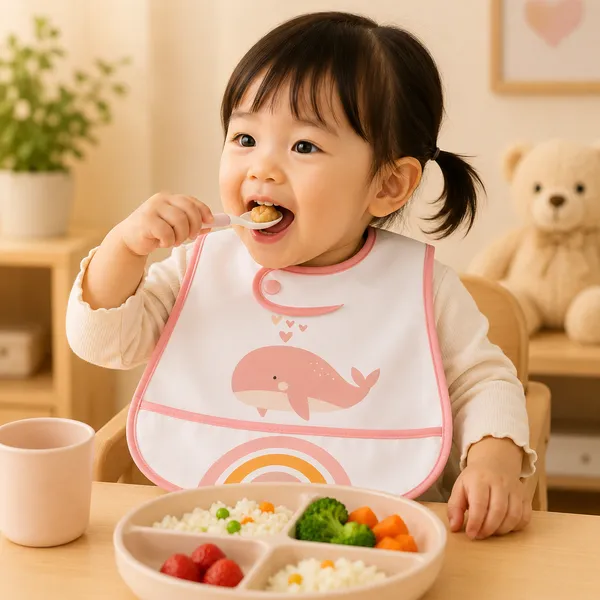 Waterproof_Baby_Feeding_Bib_with_Crumb_Catcher_Pocket_-_BPA-Free_Reusable_Mealtime_Bib_for_Babies_&_Toddlers_(Pink_Trim