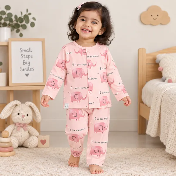 First_Smile_Baby_Unisex_Elephant_Print_Cotton_Night_Suit_Set