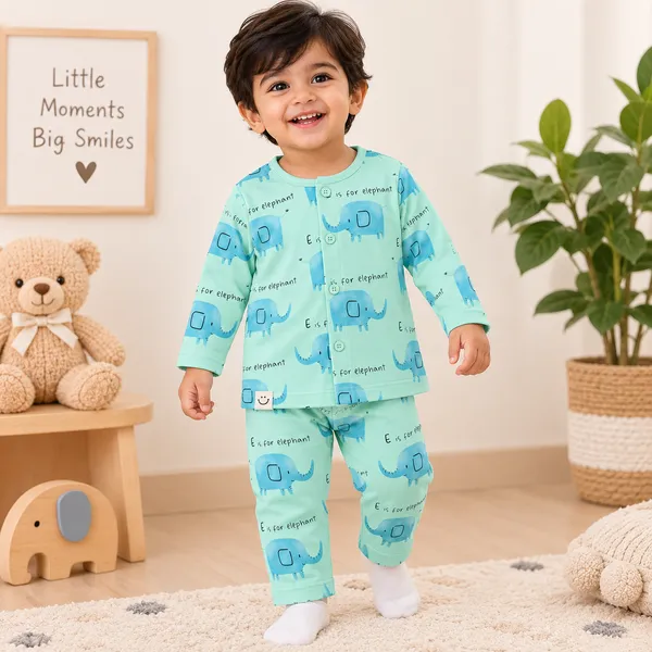 First_Smile_Baby_Unisex_Elephant_Print_Cotton_Night_Suit_Set