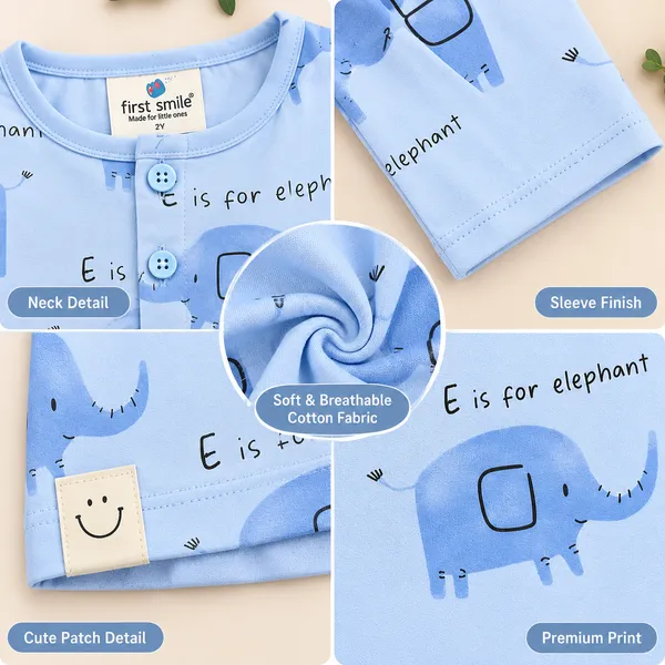 First_Smile_Baby_Unisex_Elephant_Print_Cotton_Night_Suit_Set