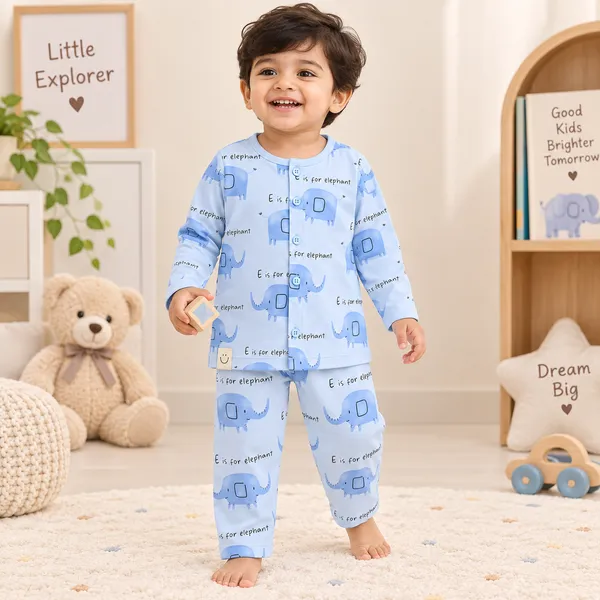First_Smile_Baby_Unisex_Elephant_Print_Cotton_Night_Suit_Set