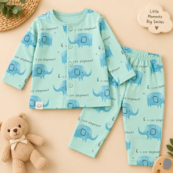 First_Smile_Baby_Unisex_Elephant_Print_Cotton_Night_Suit_Set