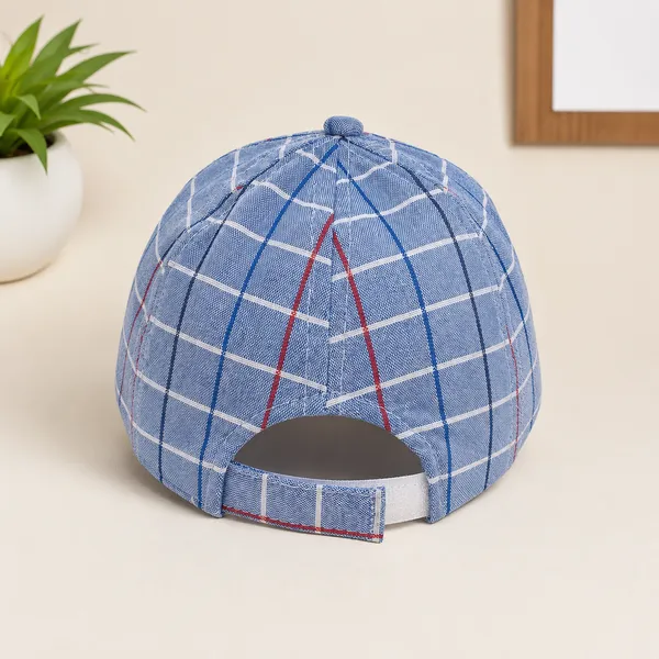Kids_Checkered_Cotton_Cap_with_Cute_Bear_Patch_|_Adjustable_Casual_Summer_Cap_|_Blue
