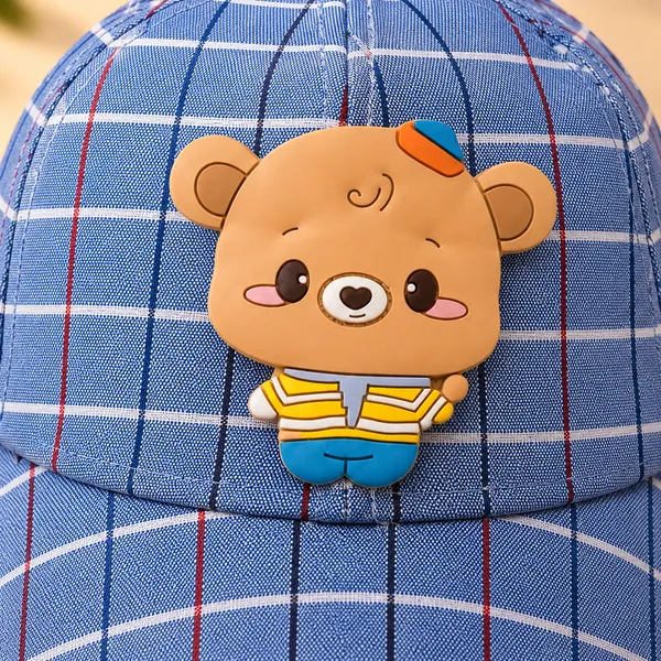 Kids_Checkered_Cotton_Cap_with_Cute_Bear_Patch_|_Adjustable_Casual_Summer_Cap_|_Blue