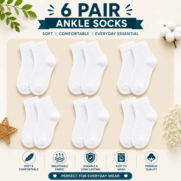 Kids_White_Cotton_Ankle_Length_Socks_(Pack_of_6)_|_Soft_&_Stretchable_Daily_Wear