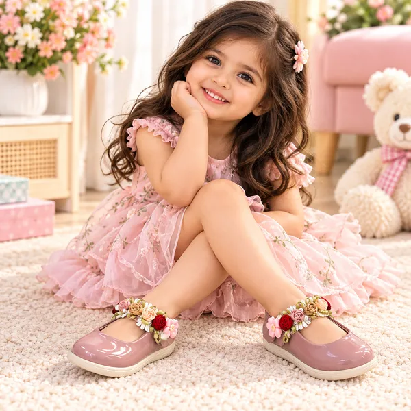 Girls_Floral_Strap_Casual_Party_Wear_Shoes_�_Pink