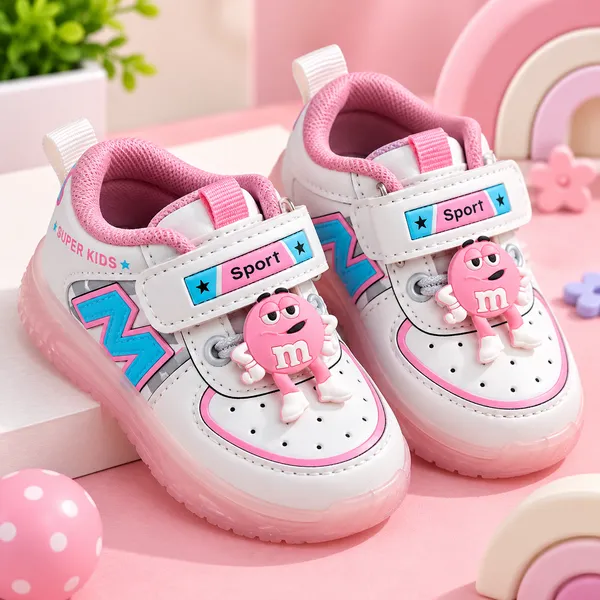 Girls_White_&_Pink_Sport_Shoes_with_Character_Design