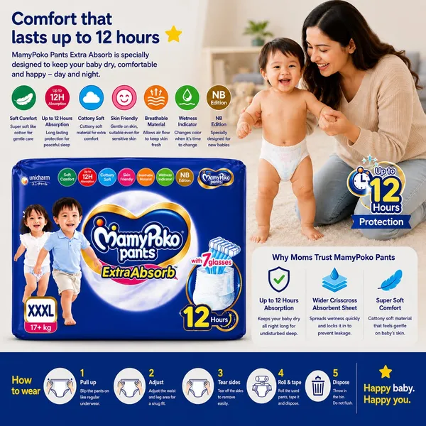 MamyPoko_Pants_Extra_Absorb_Baby_Diapers,_XXXL_(17+_kg),_9_Pants_|_Up_to_12_Hours_Dryness_Protection