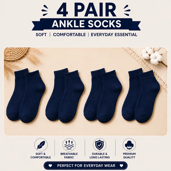 Kids_Navy_Blue_Cotton_Ankle_Length_Socks_(Pack_of_4)_|_Soft_&_Stretchable_Daily_Wear