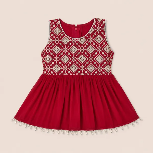 Girls_Maroon_Embroidered_Peplum_Kurti_with_Flared_Sharara_Pants_&_Dupatta_|_3-Piece_Ethnic_Party_Wear_Set