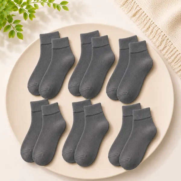 Kids_Grey_Cotton_Ankle_Length_Socks_(Pack_of_6)_|_Soft_&_Stretchable_Daily_Wear