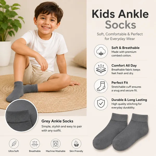 Kids_Grey_Cotton_Ankle_Length_Socks_(Pack_of_6)_|_Soft_&_Stretchable_Daily_Wear