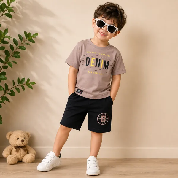 Tuffy_Boys_Cotton_Co-ord_Set_Denim_Core_NYC_Printed_T-Shirt_&_Shorts_Outfit