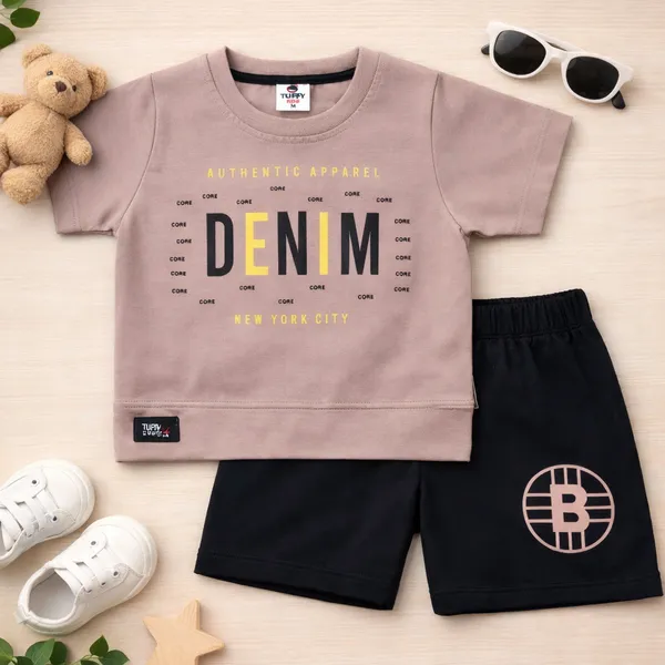 Tuffy_Boys_Cotton_Co-ord_Set_Denim_Core_NYC_Printed_T-Shirt_&_Shorts_Outfit