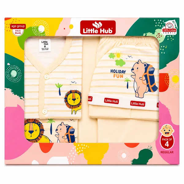 Little_Hub_4_Piece_Newborn_Baby_Gift_Set_100%_Cotton_Full_Sleeve_Clothing_Set_with_Cap_&_Baby_Towel_(0-6_Months)