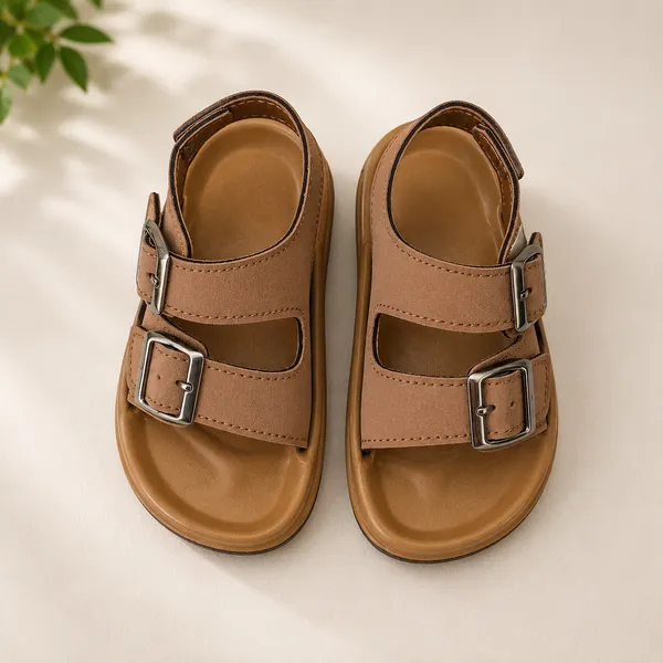 Kids_Unisex_Double_Buckle_Comfort_Sandals_|_Adjustable_Lightweight_Casual_Sandals_|_Soft_Cushioned_Anti-Slip_Daily_Wear_Footwear_|_Tan
