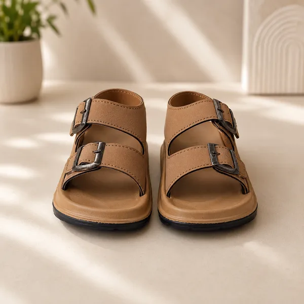 Kids_Unisex_Double_Buckle_Comfort_Sandals_|_Adjustable_Lightweight_Casual_Sandals_|_Soft_Cushioned_Anti-Slip_Daily_Wear_Footwear_|_Tan