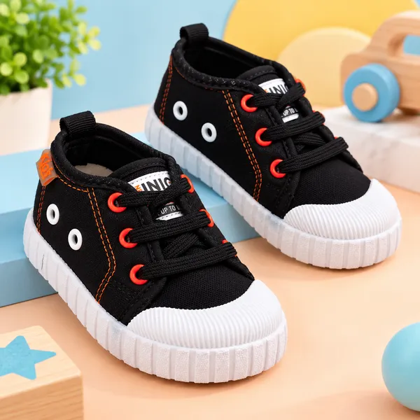 KIDS_BLACK_HIGH-TOP_LACE-UP_SHOES_WITH_ORANGE_STITCHING_&_WHITE_SOLE