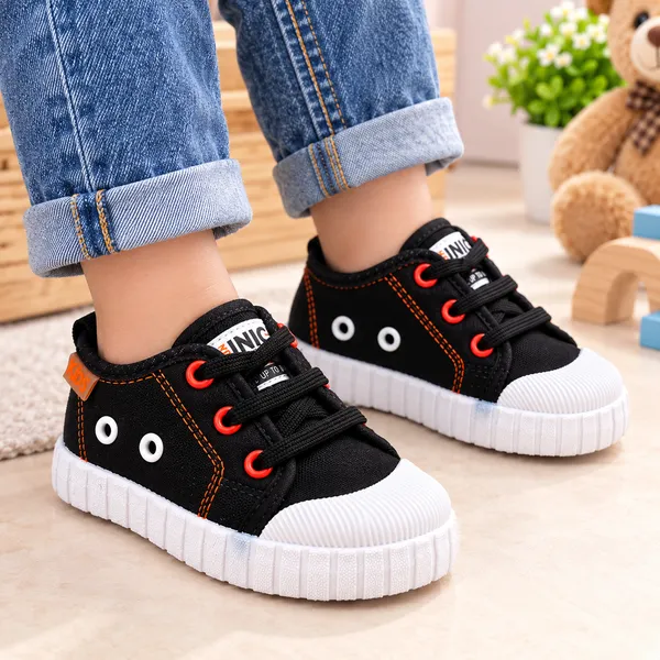 KIDS_BLACK_HIGH-TOP_LACE-UP_SHOES_WITH_ORANGE_STITCHING_&_WHITE_SOLE