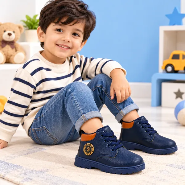KIDS_NAVY_BLUE_HIGH-TOP_LACE-UP_BOOTS_WITH_ORANGE_DETAILING