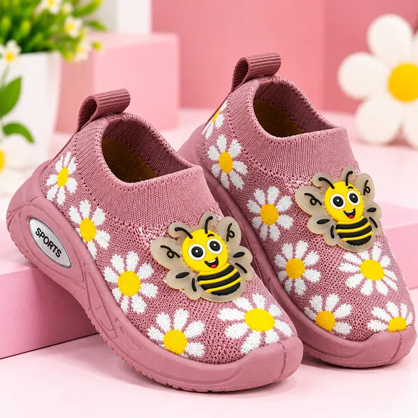 KIDS_PINK_KNITTED_SLIP-ON_SHOES_WITH_FLORAL_PRINT_&_BEE_DETAILING