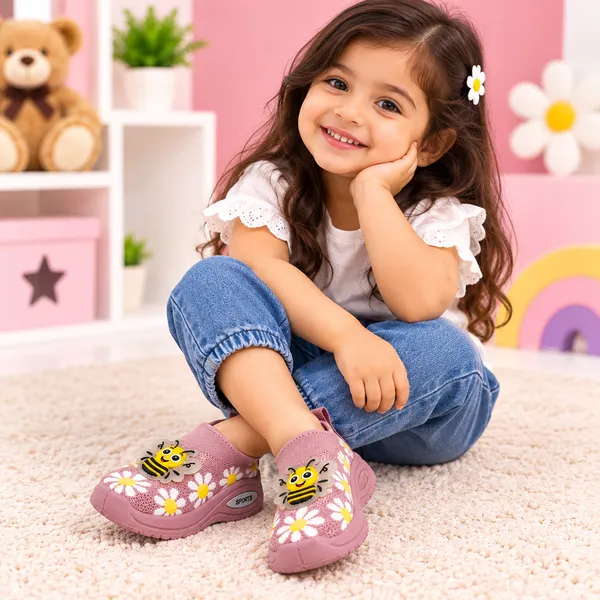 KIDS_PINK_KNITTED_SLIP-ON_SHOES_WITH_FLORAL_PRINT_&_BEE_DETAILING