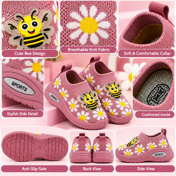 KIDS_PINK_KNITTED_SLIP-ON_SHOES_WITH_FLORAL_PRINT_&_BEE_DETAILING