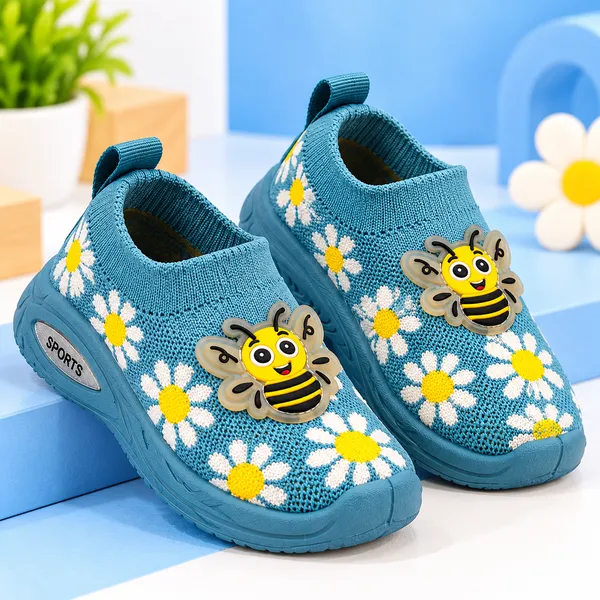 KIDS_SKY_BLUE_KNITTED_SLIP-ON_SHOES_WITH_FLORAL_PRINT_&_BEE_DETAILING