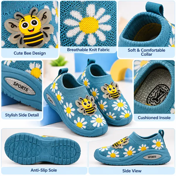 KIDS_SKY_BLUE_KNITTED_SLIP-ON_SHOES_WITH_FLORAL_PRINT_&_BEE_DETAILING