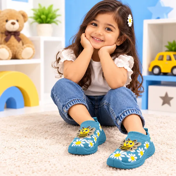 KIDS_SKY_BLUE_KNITTED_SLIP-ON_SHOES_WITH_FLORAL_PRINT_&_BEE_DETAILING