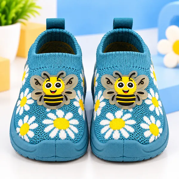 KIDS_SKY_BLUE_KNITTED_SLIP-ON_SHOES_WITH_FLORAL_PRINT_&_BEE_DETAILING